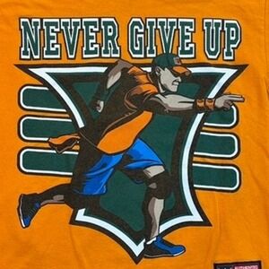 WWE John Cena Never Give Up 15X T Shirt Kids Wrestling Orange Size Medium